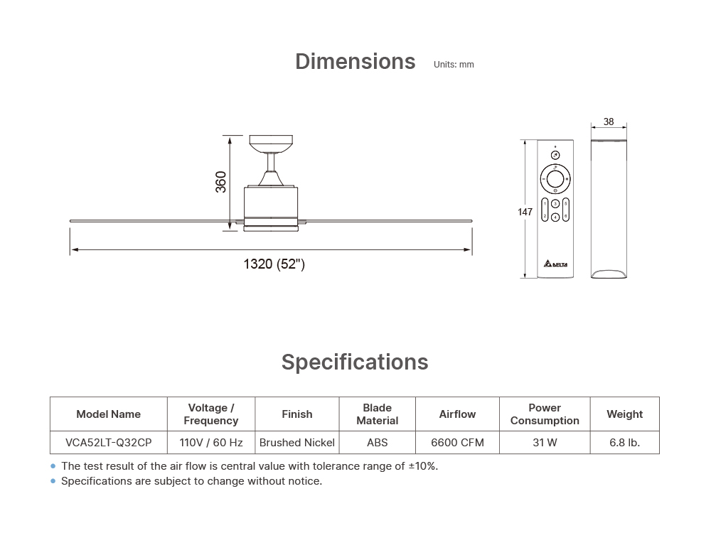 VCA52LT-Q32CP Specifications